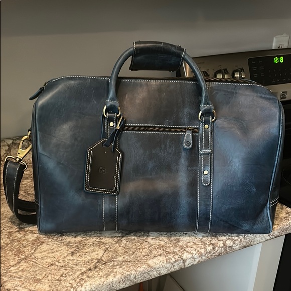 Men's Blue Leather Travel Bag